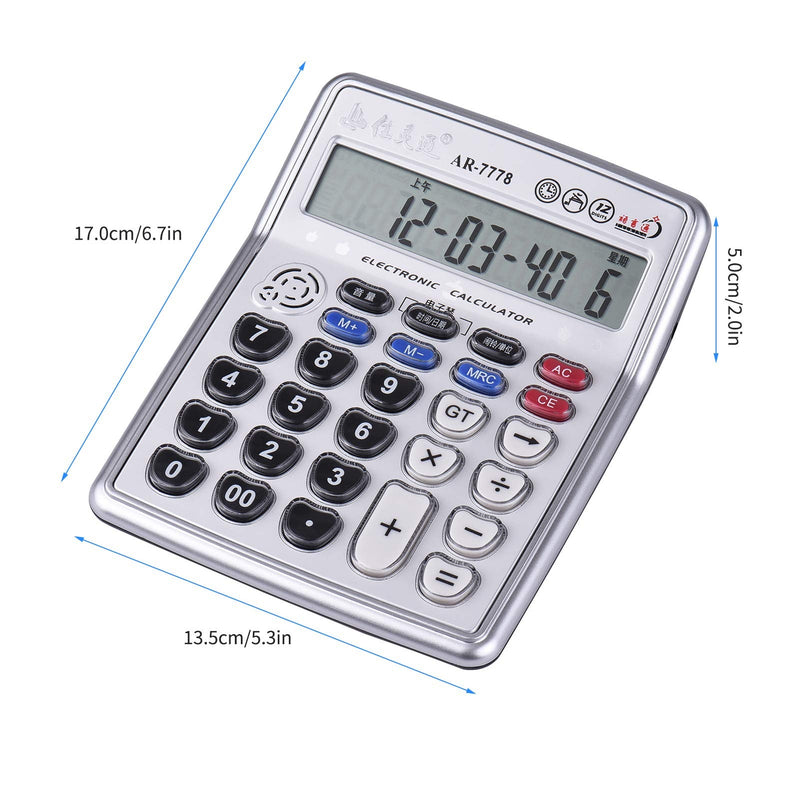 Calculators Large Display,Musical Desktop Calculator 12-Digits LCD Display Electronic Calculator Counter Big Buttons with Music Piano Play Time Date Show Alarm Clock Function for Office