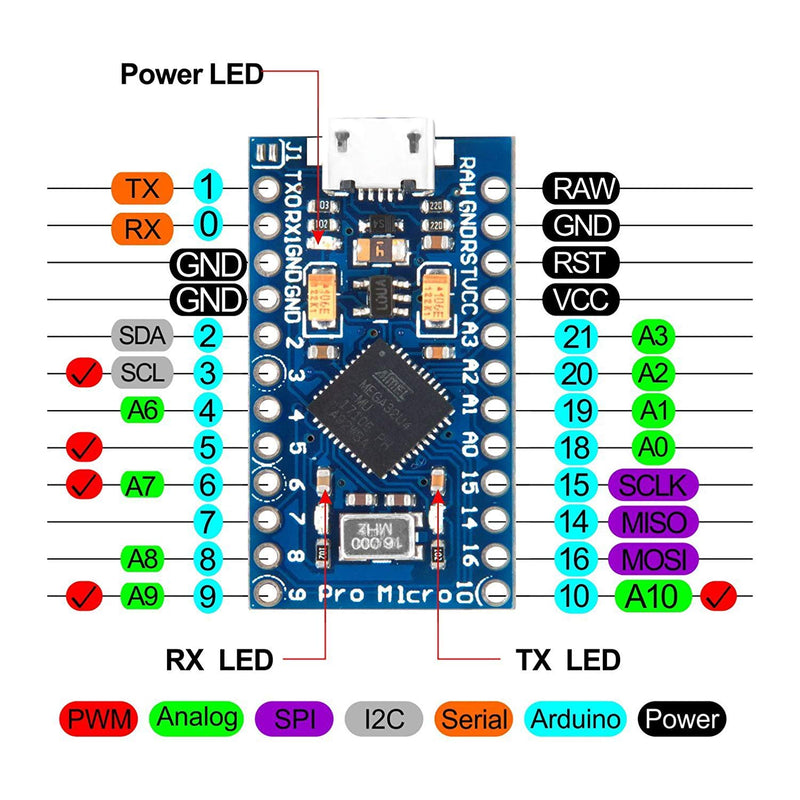 DEVMO 2PCS Pro Micro ATmega32U4 5V 16MHz Micro-USB Development Module Board with 2 Row pin Header Compatible ard-uino Leonardo Replace ATmega328 Pro Mini