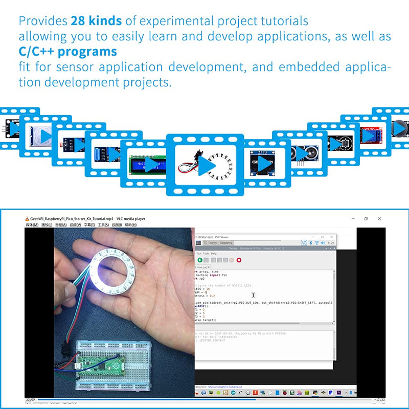 GeeekPi Micro Python Programing Kit for Raspberry Pi Pico, Breadboard, I2C 1602 LCD Display Module for Raspberry Pi Beginners & Software Engineer