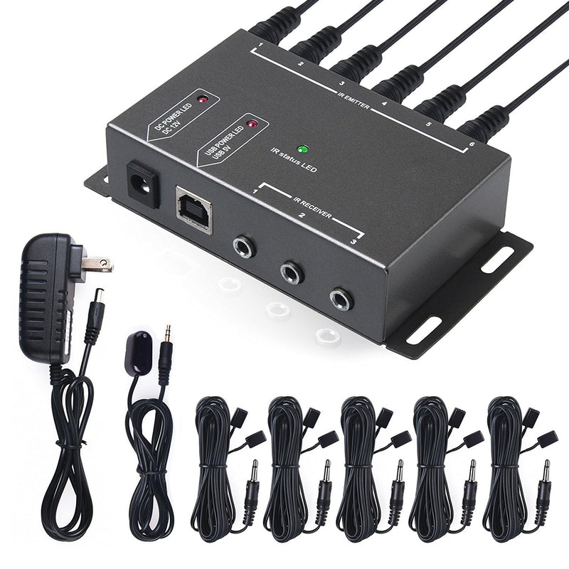 IR Repeater Infrared Repeater System Kit Control Up to 10 Devices Hidden IR Remote Extender Set for Set-top Box, Amplifier, Receiver, DVD, AVR, Blu-ray Player, More 1 to 10 IR Repeater
