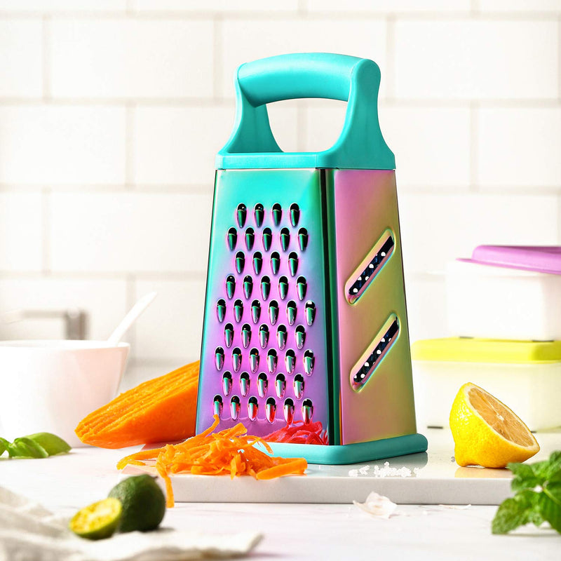 Marco Almond® KYA57 Professional Rainbow Color Box Grater,Stainless Steel Grater with 4 Sides,Slicer 5 Piece Set, Potato,Cheese,Cucumber,Salad Vegetables Graters Peelers, Turquoise Stainless Steel 5-Piece