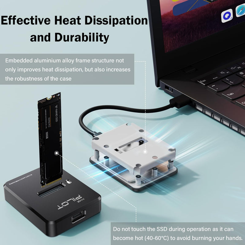 M.2 NVMe & SATA to USB C Docking Station, M.2 SSD to USB A C Reader Adapter for Both M Key & B+M Key NVMe PCIE and SATA NGFF SSD Dock, Size for 22110 2280 2260 2242 2230 Enclosure - Square M.2 Dock [Square Plastic]