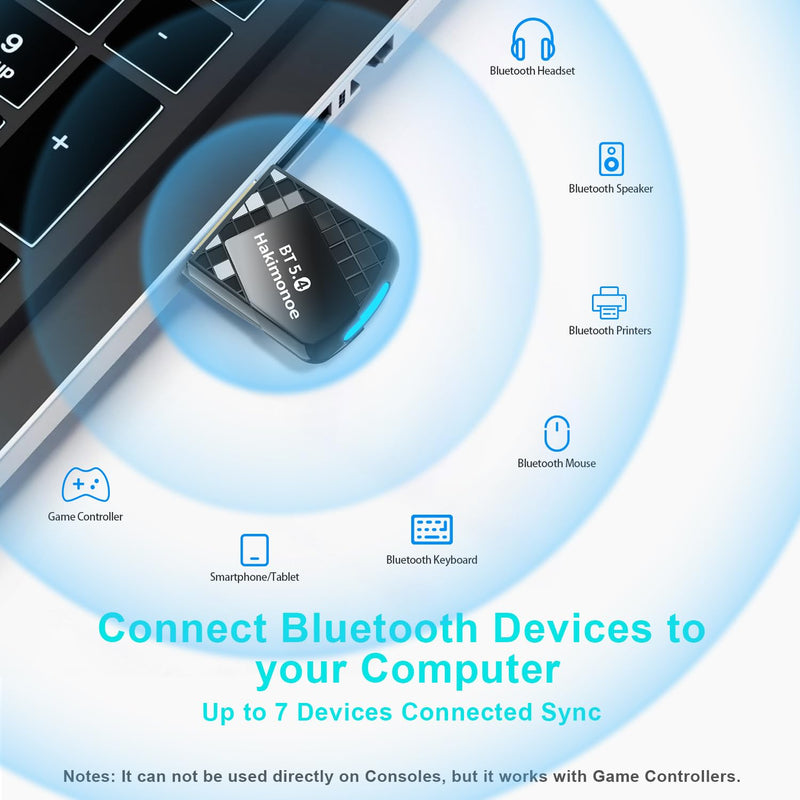 USB Bluetooth 5.4 Adapter Dongle for PC, Plug n Play for Laptop Desktop Windows 11 10 8.1, Wireless Multiple Connection Bluetooth Headphone Headset Speaker Keyboard Mouse Printer Controller