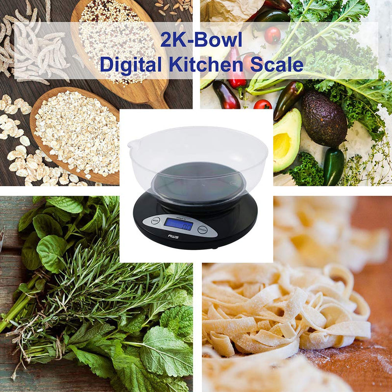 American Weigh Scales Precision Digital Kitchen Food Weight Scale with Removable Bowl Backlit LCD Display2000g x 0.1G(Black) Black