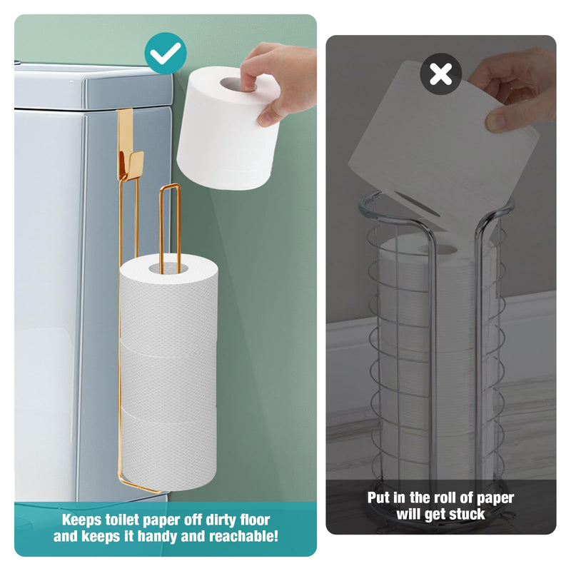 Conworld Toilet Paper Storage Wall Mount, Over The Tank Toilet Tissue Roll Holder Dispenser Reserve for Bathroom Storage and Organization, for 4 Roll Tissue, Gold, 1 Pack Gold,hold 4 Rolls-1 Pcs