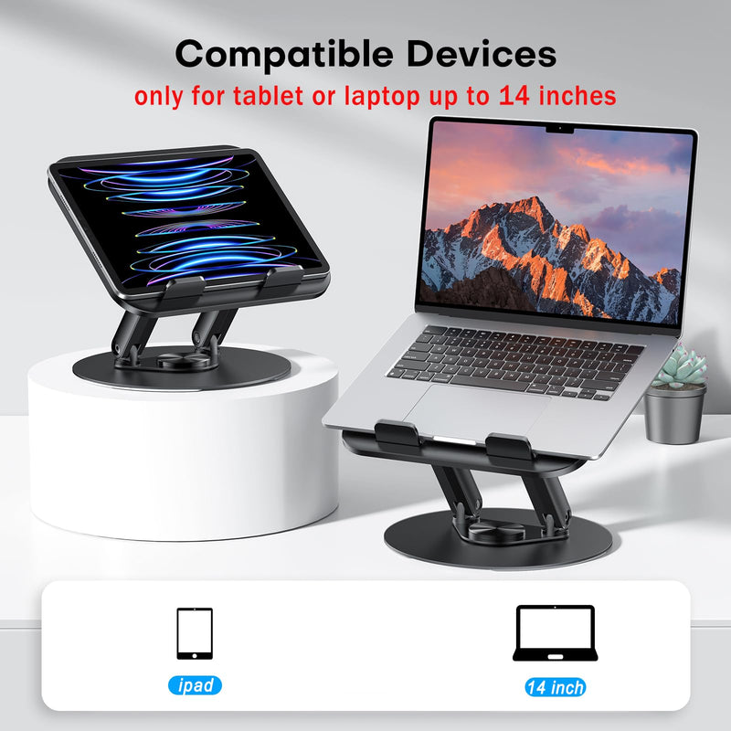 OMOTON Laptop Stand for Desk with 360° Rotating Base, Ergonomic Laptop Riser for Collaborative Work, Easy Storage, Fits MacBook/All Laptops up to 14 inches, Black