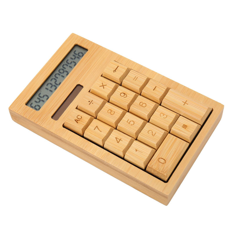 Wooden Solar Calculator, Wooden Desk Calculators with Digits, Basic Standard Function Desktop Calculator with Solar and Battery Dual Powered for Office Home School