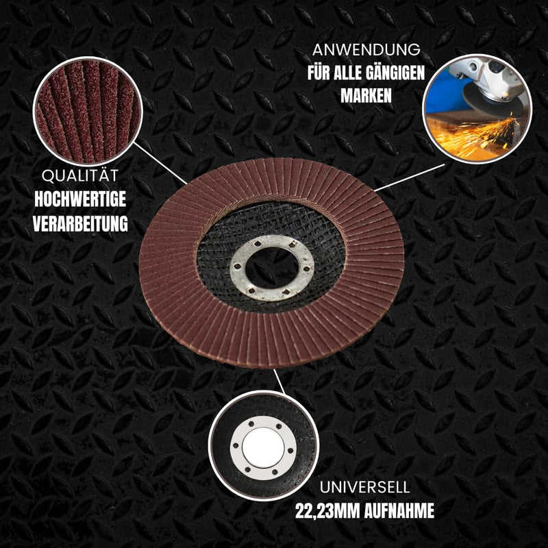 10 serrated washers | Ø 125mm | Grain 80 | Brown for metal & wood | | Professional quality | for angle grinders | Flap disc | Sanding mop | Lamellar discs | Grinding wheels | Grind