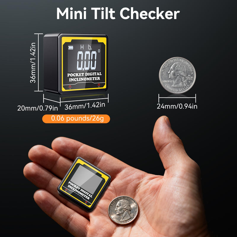 Preciva Magnetic Digital Angle Finder,Pocket-Sized 1.42″ 4-Sided Inclinometer with Backlit LCD,±0.2° High Precision,USB‑C Rechargeable,IP54 Waterproof for Construction,Metalworking&DIY Projects