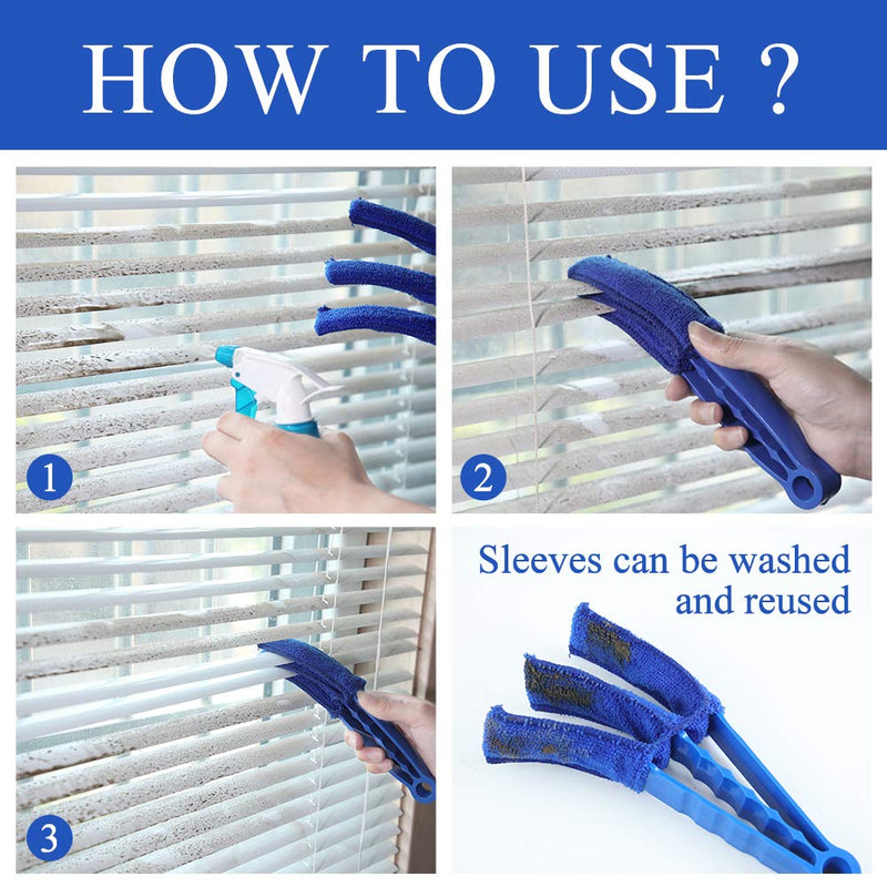 Hiware Window Blind Cleaner Duster Brush with 5 Microfiber Sleeves - Blind Cleaner Tools for Window Shutters Blind Air Conditioner Jalousie Dust Blue