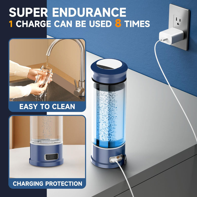 Hydrogen Water Bottle, Hydrogen Water Bottle Generator, 5-Min Electrolysis 1500 PPB Smart Water Ionizer with SPE/PEM Technology, Hydrogen Water Machine for Women Men Office School Bike Running,CA-102C Blue