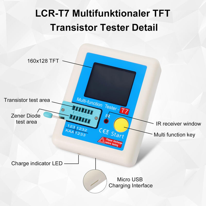 LCR-T7 Transistor Tester AYWHP Multifunctional TFT Transistor Tester with Full Color Graphic Display Rechargeable Multifunction ESR LCR Transistor Meter for Diodes Triodes Capacitor Resistance