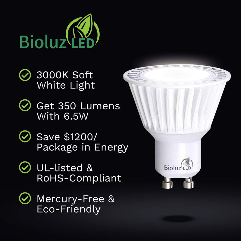 Bioluz LED 10 Pack GU10 LED Dimmable Bulbs - Commercial Grade Dimmable 3000K, 50W Halogen Replacement, 120V UL Listed Light Bulbs (Pack of 10) 10 Count (Pack of 1)