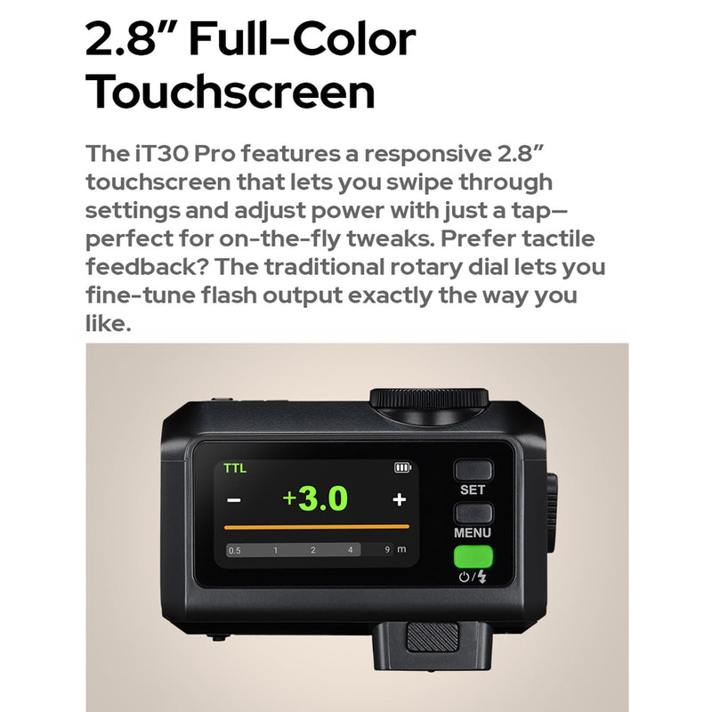GODOX iT30 Pro S iT30Pro S TTL Mini Camera Flash for Sony Flash,Touchscreen,7.4V/900mAh Lithium Battery,1.5s Recycle,2.4G HSS 1/8000,for Sony ZV1 ZV-1F ZV-E10 A6400 A6700 A7IV A7III Etc Camera Flash iT30ProS Flash for Sony Cameras