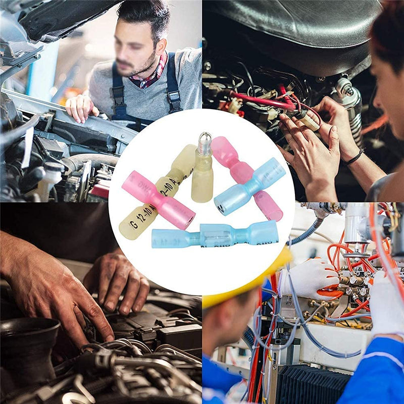 RUNCCI-YUN Pack of 100 heat shrink butt connectors, cable connectors, bullet butt connectors, cable lugs, crimp connectors, automotive waterproof insulated wire terminal (red 40 + blue 40 + yellow 20)