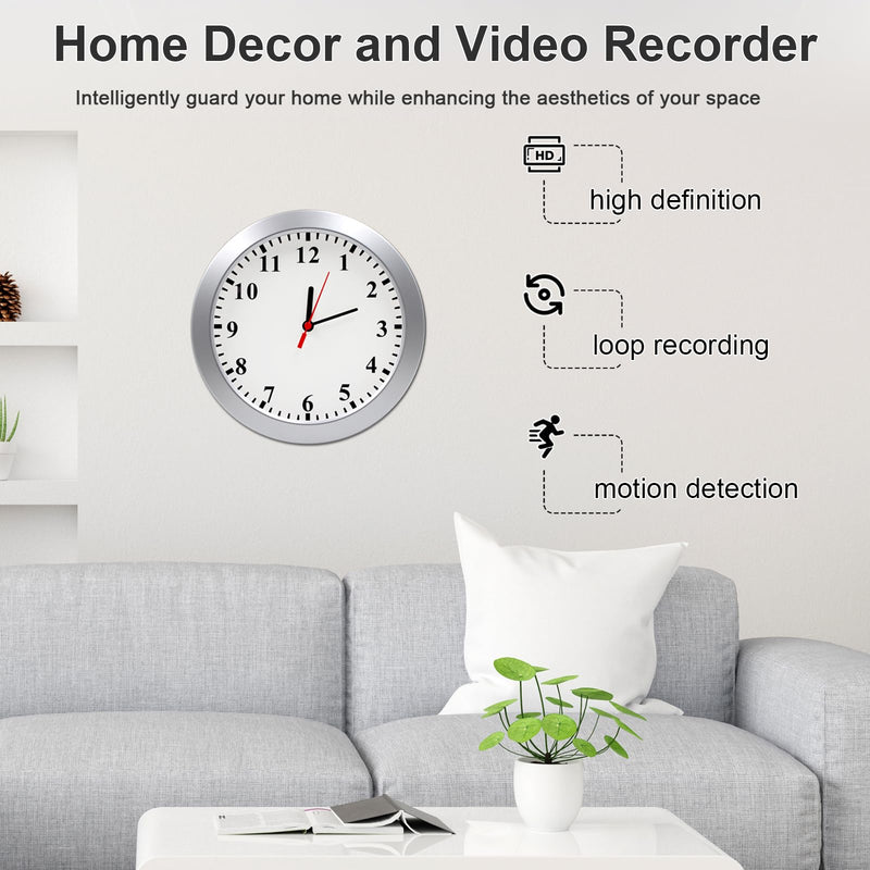 Hidden Camera Wall Clock - FHD Nanny Cam with Motion Detection - Spy Camera for Indoor Office Home Security - No WiFi Function - SD Card Not Included