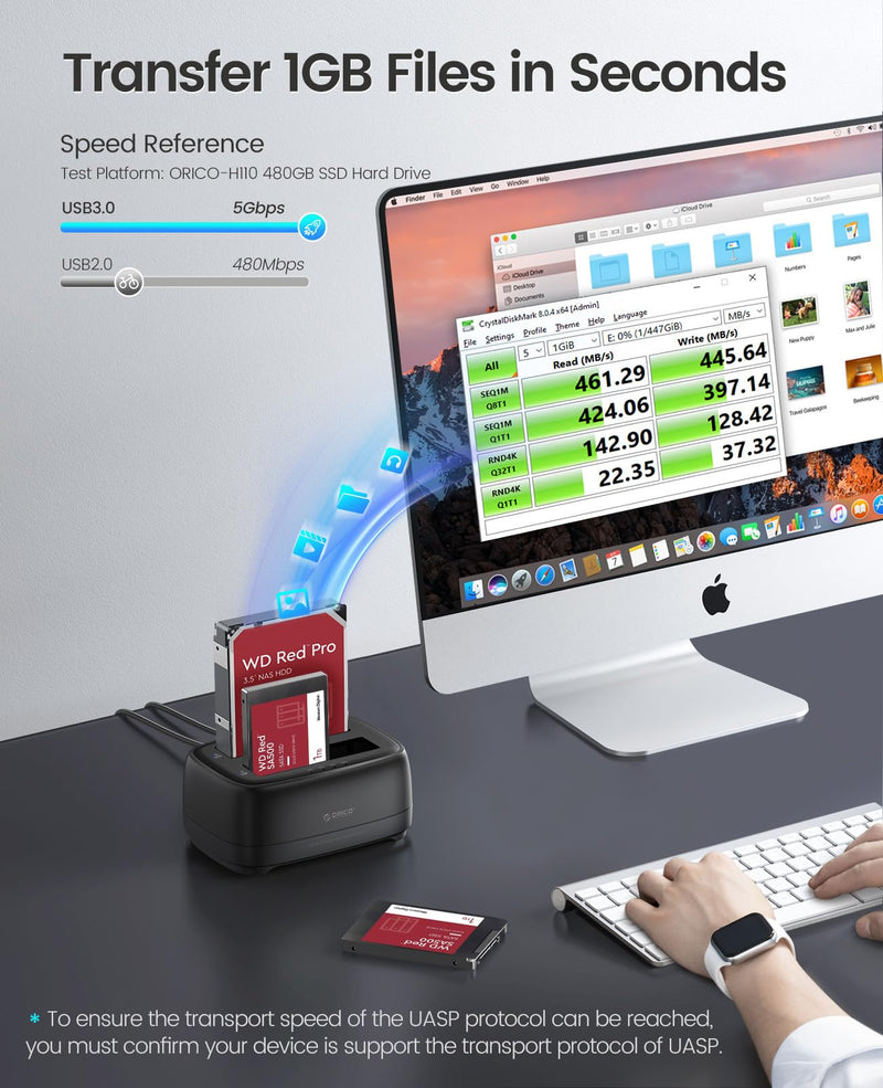 ORICO Hard Drive Docking Station Dual Bay USB 3.0 to SATA with Duplicator/Offline Clone Function External Hard Drive Dock for 2.5''/3.5'' HDD SSD Max Up to 44TB Support UASP Plug&Play-DD-C DD28U3-C