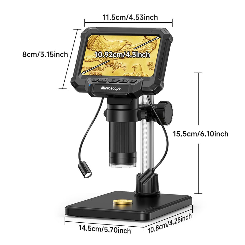 4.3" LCD Digital Coin Microscope with 2 Side Lights | For coin dates, mint marks and error coin checks. 4.3" screen works without a computer; side lights help reduce shadows 4.3inch