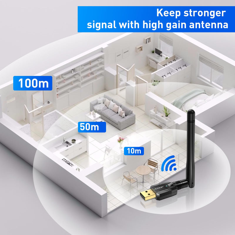 EDUP USB Bluetooth Adapter Bluetooth 5.4 Dongle for PC, Plug and Play, Free Driver, Long Range 328ft/100M, Only Compatible with Windows 11/10/ 8.1 for Desktop PC Laptop
