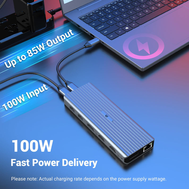 11 in 1 Laptop Docking Station, USB C HUB Dual 4K@60Hz Video Outputs Dual Monitor,(3 USB 3.1 10 Gb/s, 2 HDMI, 2 DP, 100W PD, Gigabit Ethernet & Audio) for Windows and M1 Macs