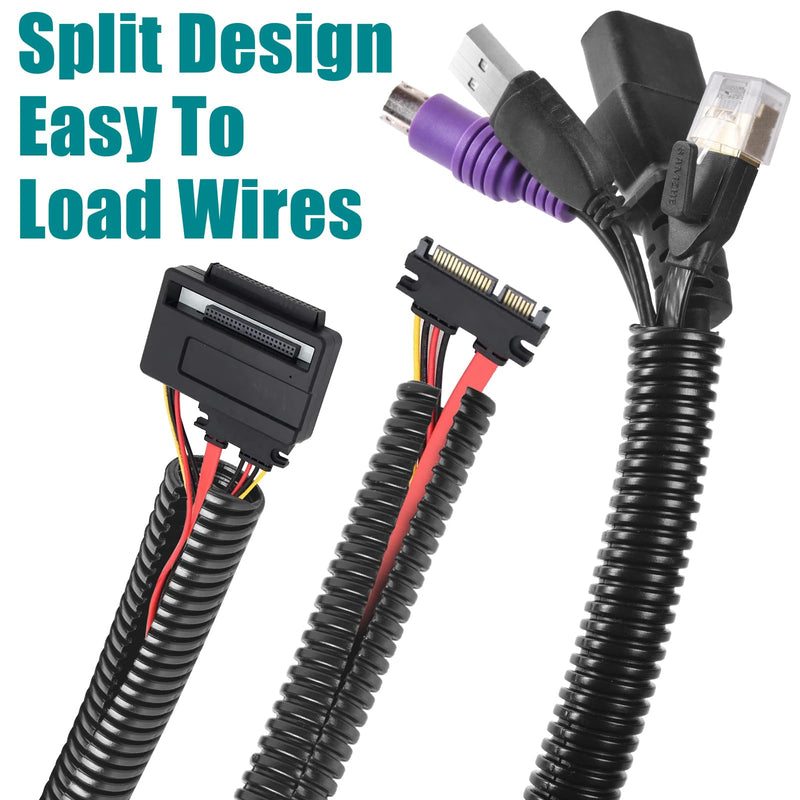 1/4 Inch Wire Loom Split Tubing - 15 ft Cord Protector Electric Wires Covers, Automotive Wire Flexible Conduit, Plastic Wire Cover with Cable Zip Tie (1/4"-15ft) 1/4"-15ft