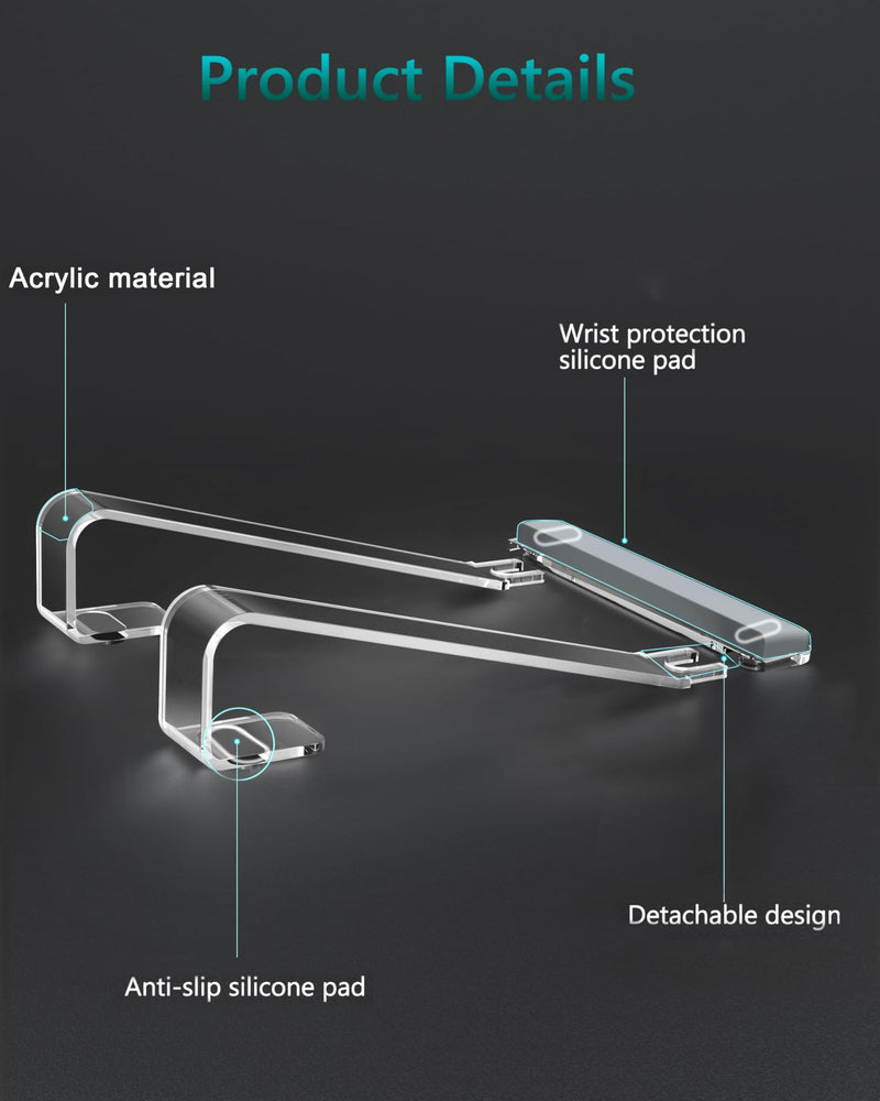 Clear Acrylic Laptop Stand for Desk, with Wrist Rest, Ergonomic Detachable Mount Compatible with 10-17'' All Laptops Such as MacBook Air Pro/HP/Dell/Lenovo Acrylic Clear