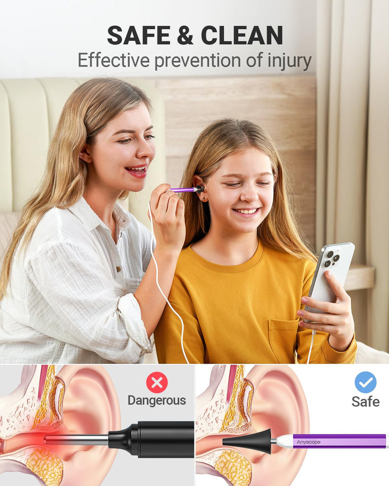 HD Digital Otoscope, Video Ear Scope Otoscope with Light, Ultra Clear View Ear Camera with Ear Wax Removal Tools, Compatible with iPhone and Android Devices (Purple) ﻿ Purple