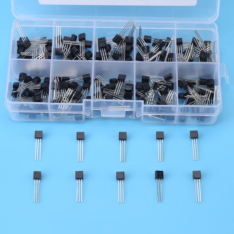 200 Pieces BC Transistors To-92 Silicon Npn Pnp Power Transistor Assortment Kit Set 10 Values (Bc327 Bc337 Bc517 Bc547 Bc548 Bc549 Bc550 Bc556 Bc557 58) With plastic plastic Storage Box