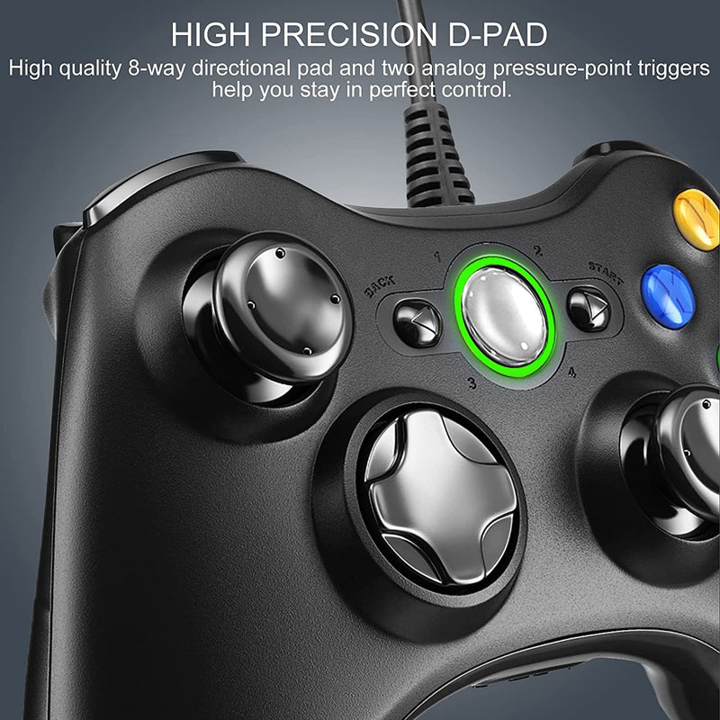 Xbox 360 Controller, USB Wired Gamepad Joystick with Improved Dual Vibration and Ergonomic Design for Microsoft Xbox 360 & Slim & PC Windows 7/8/10(Black)