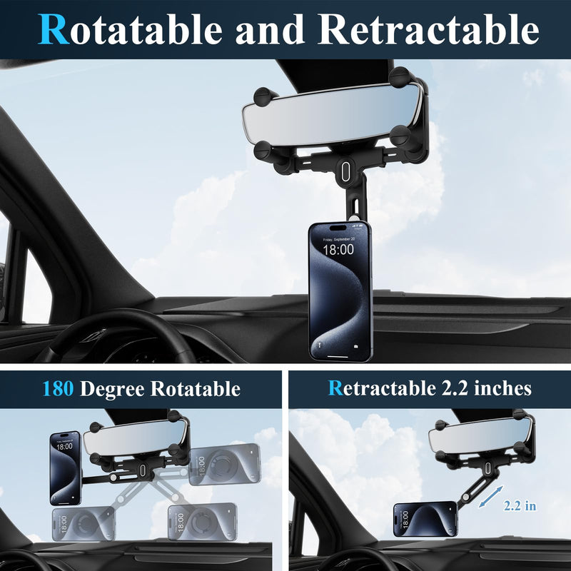for Magsafe Car Mount, Rear View Mirror Phone Holder, Rotatable and Retractable Phone Holder for Car Compatible with iPhone 15/14/13/12 Series and All Phones with Magsafe Case or Metal Ring