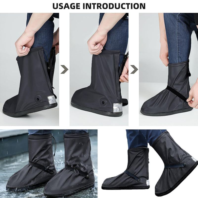 Waterproof Shoe Covers Hard Sole, Reusable Rain Boot Shoe Cover with Zipper,Non-Slip Rain Boots for Men Women Kid (Black, Large) Black