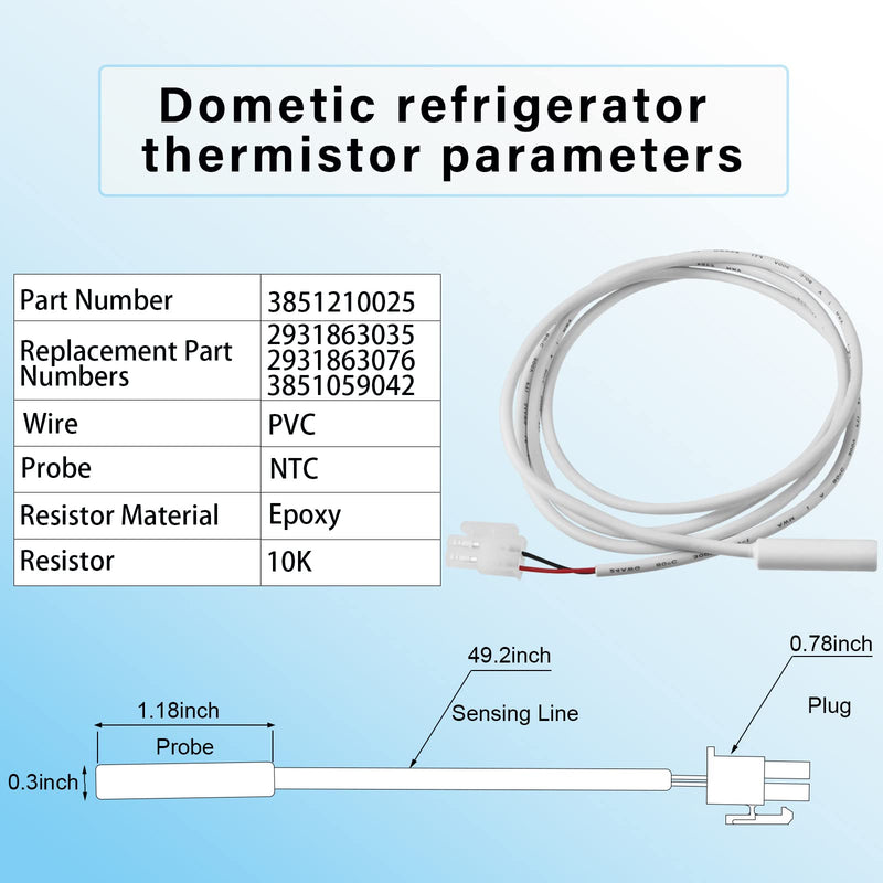 Thermistor # 3851210025 3851059042 for Dometic Refrigerator,Compatible with Dometic RM2652/RM1350/RM2351/RM2354/RM2454 and Other Dometic Refrigerator Models Starting with RM,10 Year Warranty