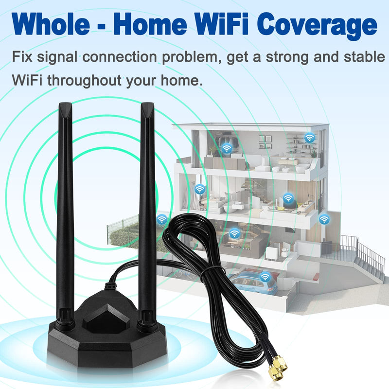 Eightwood Dual Band WiFi Antenna 2.4GHz 5GHz RP-SMA WiFi Antennae with 6.5ft Extension Cable for PC Desktop Computer PCI PCIe WiFi Bluetooth Card Wireless Network Router 8dbi wifi antenna