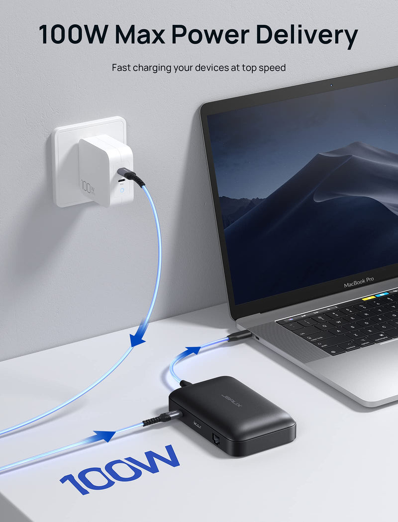 Docking Station, JSAUX OmniCase 7-in-1 USB C Hub with Cable Storage, Support 1000M Ethernet, 4k HDMI, 100W USB C PD, USB 3.0, SD/TF Card Docking Station for MacBookPro/Air, iPad, Chromebook 7 in 1