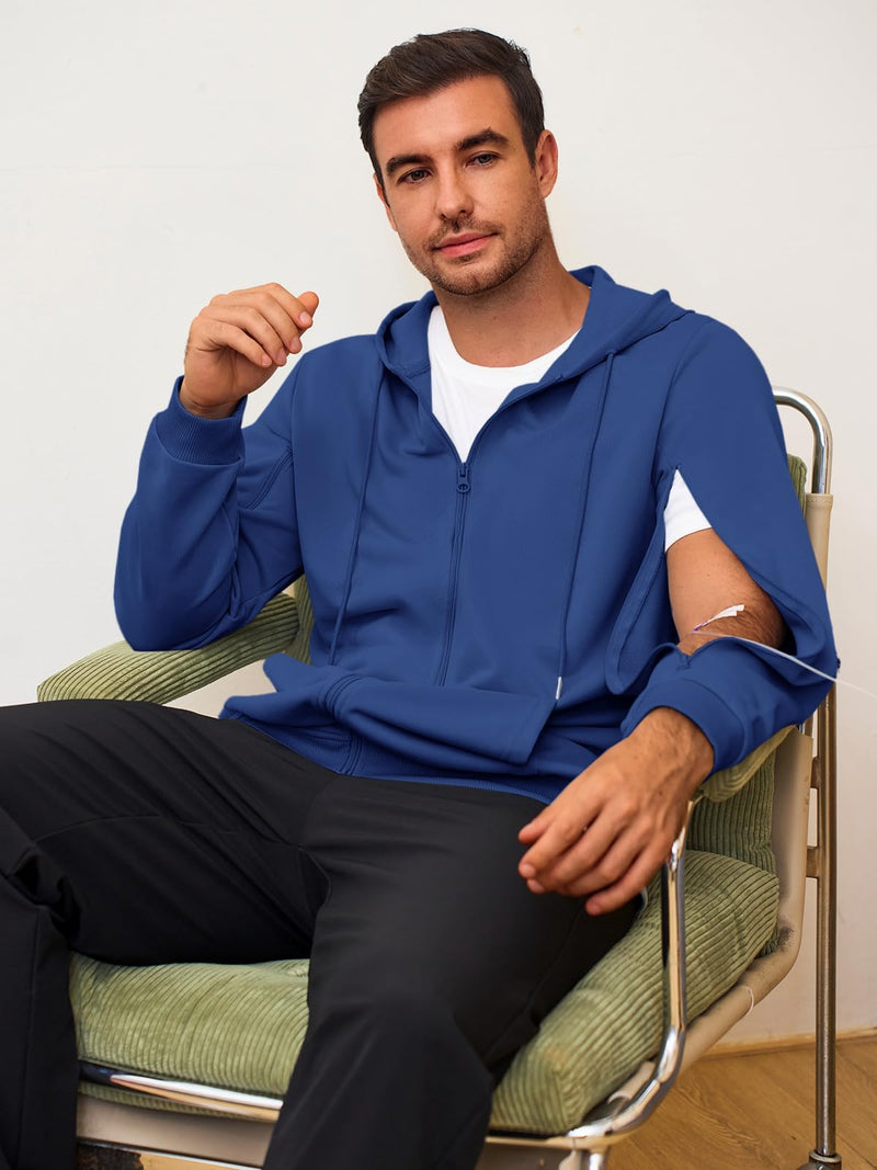 Runcati Mens Dialysis Sweatshirts Full Zip Lightweight Hemodialysis Jacket Warm Hoodie Sweatshirt with Arm Zipper Navy X-Large