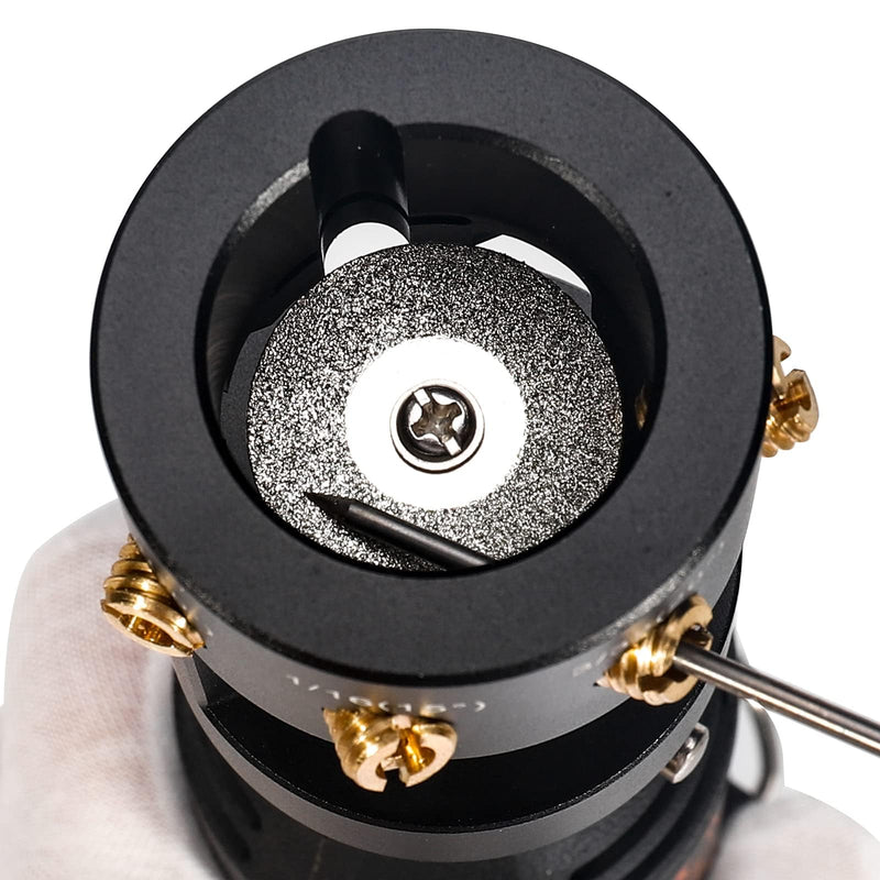 3mirrors Aluminum Tungsten Electrode Sharpener Grinder for TIG Welding Tool w/Cut-Off Slot Multi-Angle& Offsets, 4 Copper Screws Holes& 2 Upgrade CNC Mandrels& 5 25mm Diamond Wheels& Instructions 4 Holes