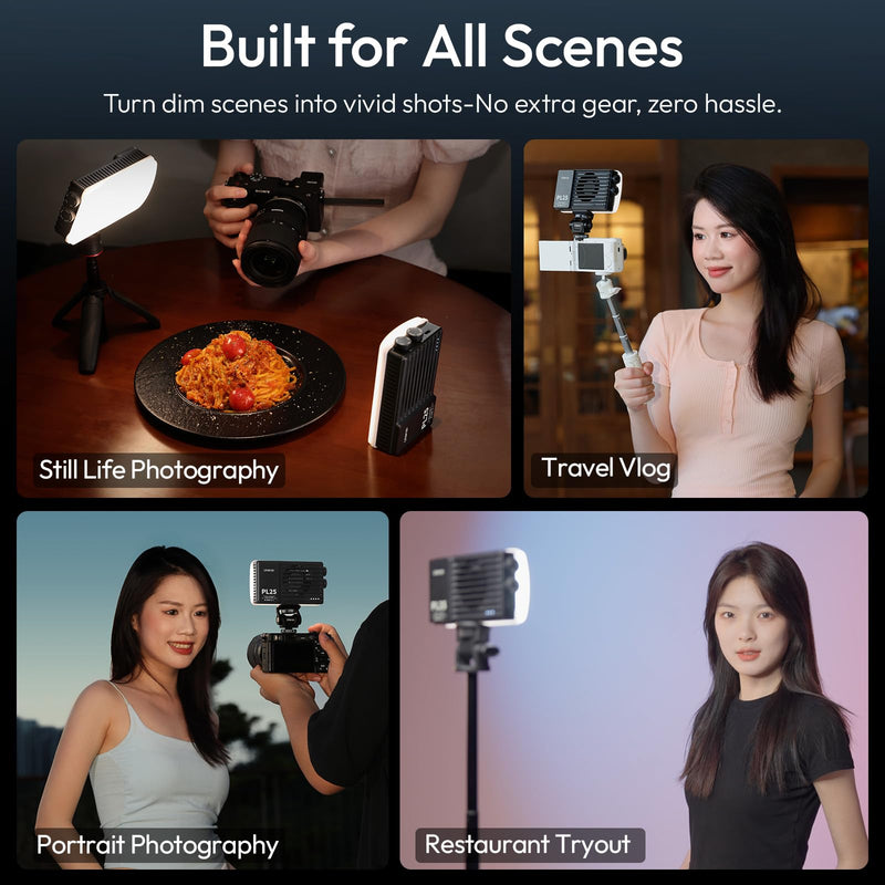 ULANZI PL25 Video Light, 25W LED Camera Light Mini Panel Bi-Color for DSLR Photography, 3200Lux, CRI≥96 2700K-6500K, 2000mAh Rechargeable Portable On-Camera Lighting for Photo, Video, YouTube, Vlog