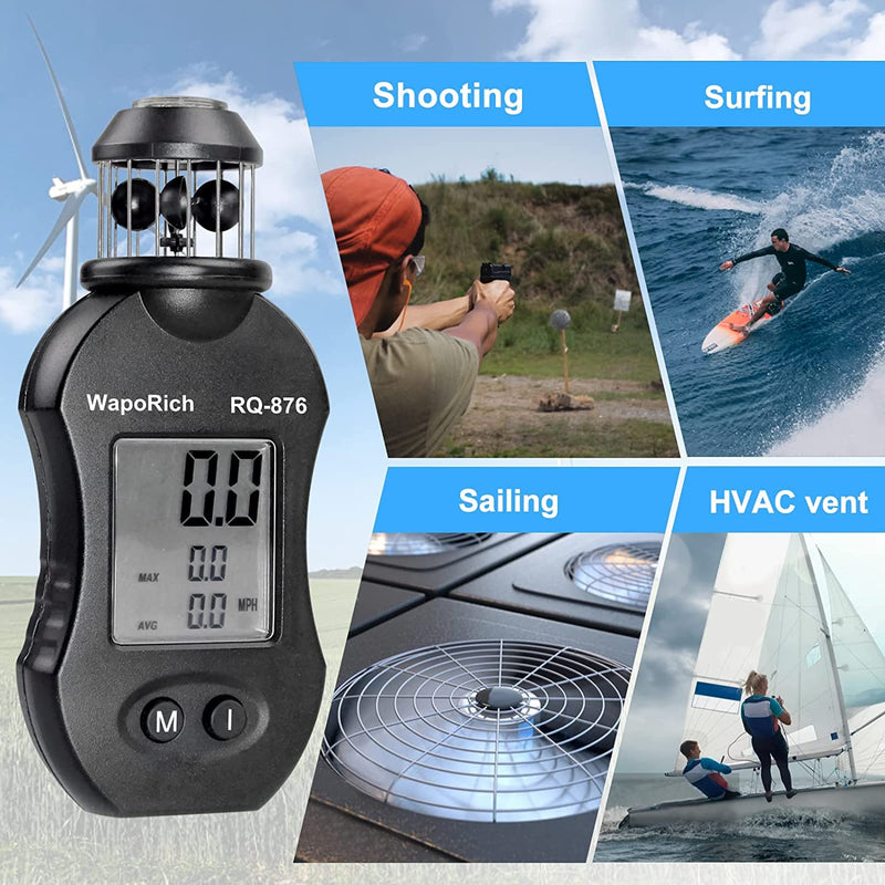 Mini Wind Gauge, 360° Cup Anemometer Handheld Wind Gauge Measures Wind Speed 0.7-42m/s with Compass for Sailing, Hunting, Drone Flight RQ-876