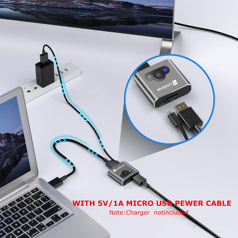 Displayport Switch 2 in 1 Out 4K@60Hz Display Port Switch Displayport Switcher DP 1.2 Bi-Directional 1 in 2 Out Switcher Compatible with TVs Monitors Laptops PC Projectors etc grey