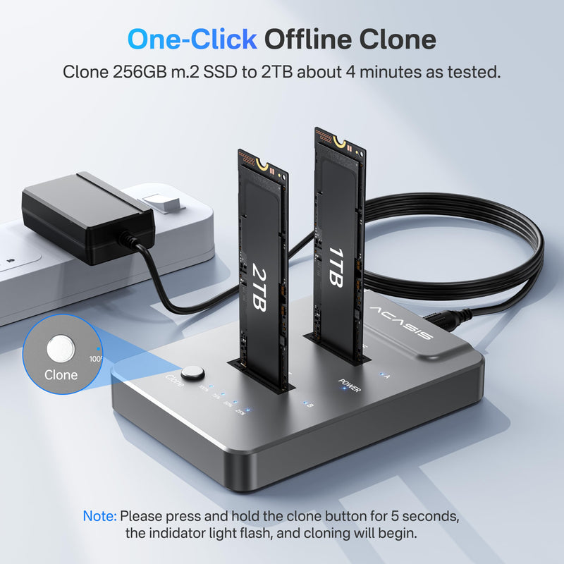 ACASIS NVMe M.2 Duplicator, M.2 ssd cloner Dual-Bay Offline Clone, USB C to NVME Docking Station for M2 SSD M Key Hard Drives Enclosure