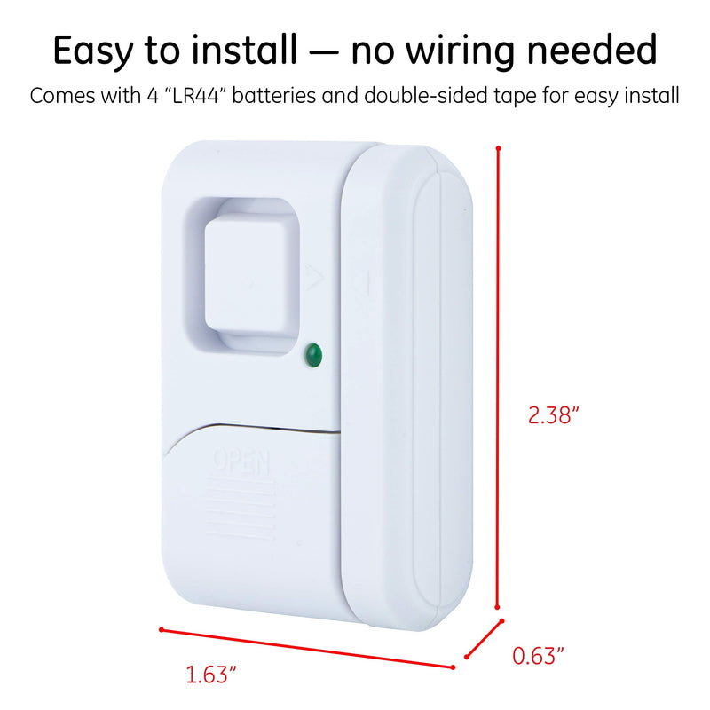 GE 45115 Personal Security Window/Door, 2-Pack, DIY Protection, Burglar Alert, Wireless Chime/Alarm, Easy Installation, Ideal for Home, Garage, Apartment, Dorm, RV and Office, White, 2 Count 2 Pack