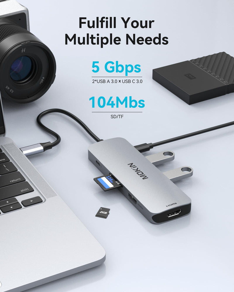 MOKiN USB C Docking Station Dual Monitor, USB C to Dual HDMI Adapter, 8 in 1 Laptop Docking Station with 2 HDMI(4K @60Hz), PD Charging, USB A&C 3.0 Ports, SD/TF for Dell/HP/Lenovo/Surface/Yoga etc