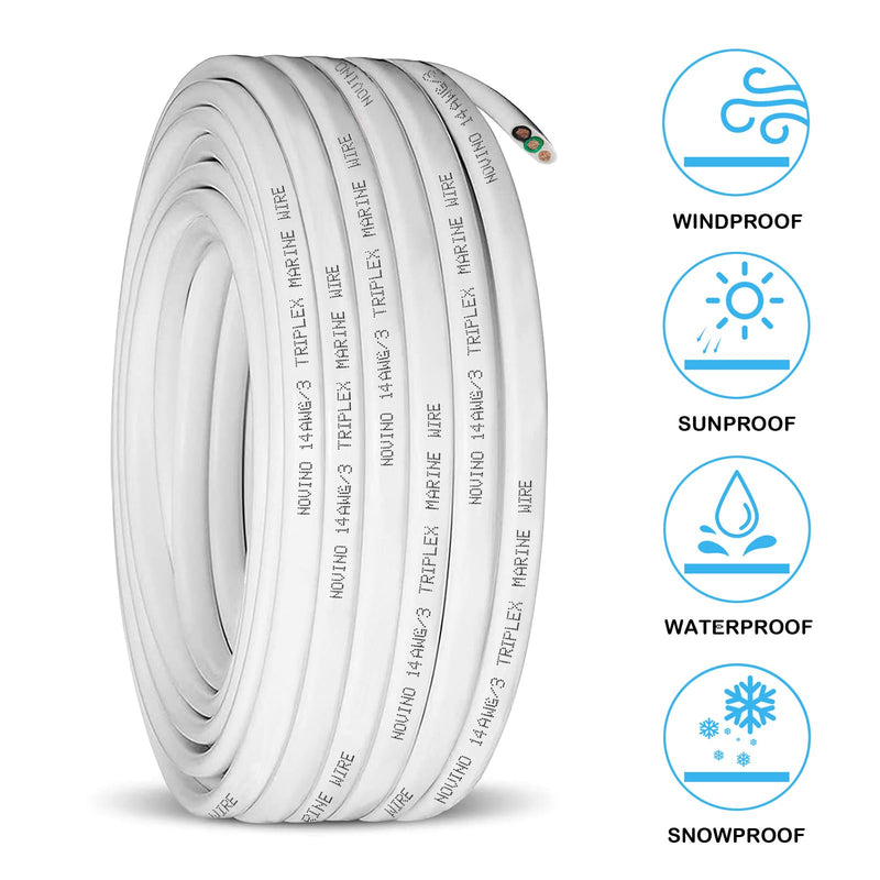 14 Gauge Marine Wire 14 AWG Marine Grade Wire,14/3 Triplex Tinned Copper Boat Cable,14 Gauge Oxygen-Free Copper Cable for Automotive RV Boat Speakers Solar Outdoors - 30ft 30 ft 14 gauge