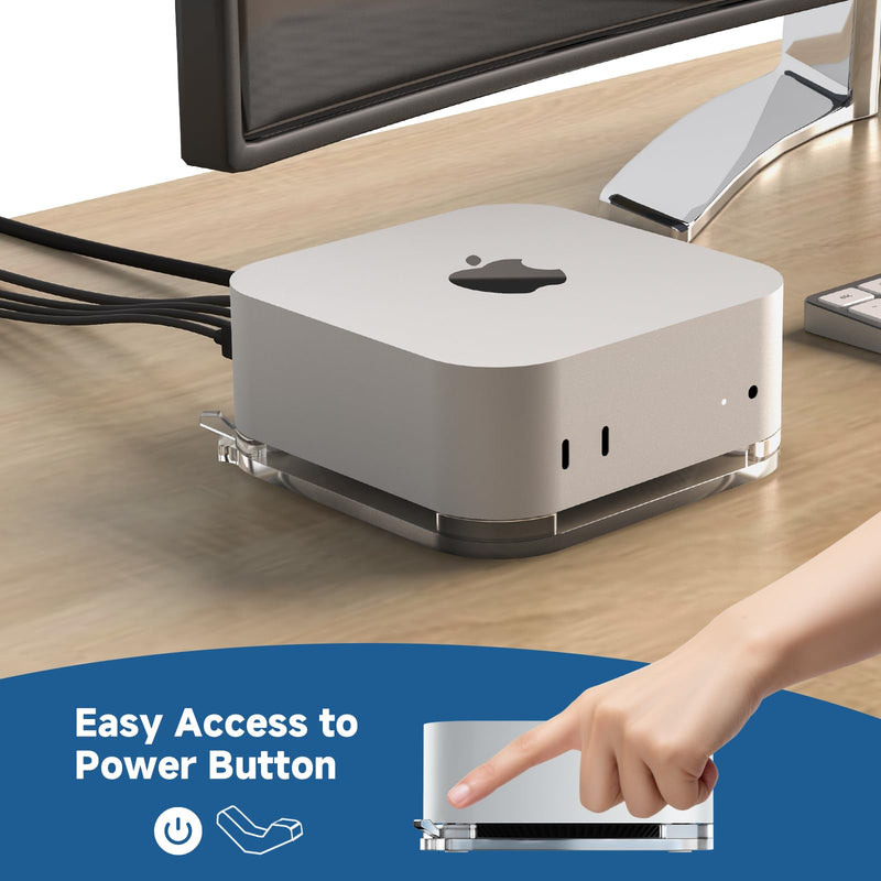 Clear Acrylic Desktop Stand for Mac mini M4/M4 Pro 2024 – Enhanced Cooling & Easy Access Design | Anti-Slip Rubber Feet, Transparent Mac mini Holder