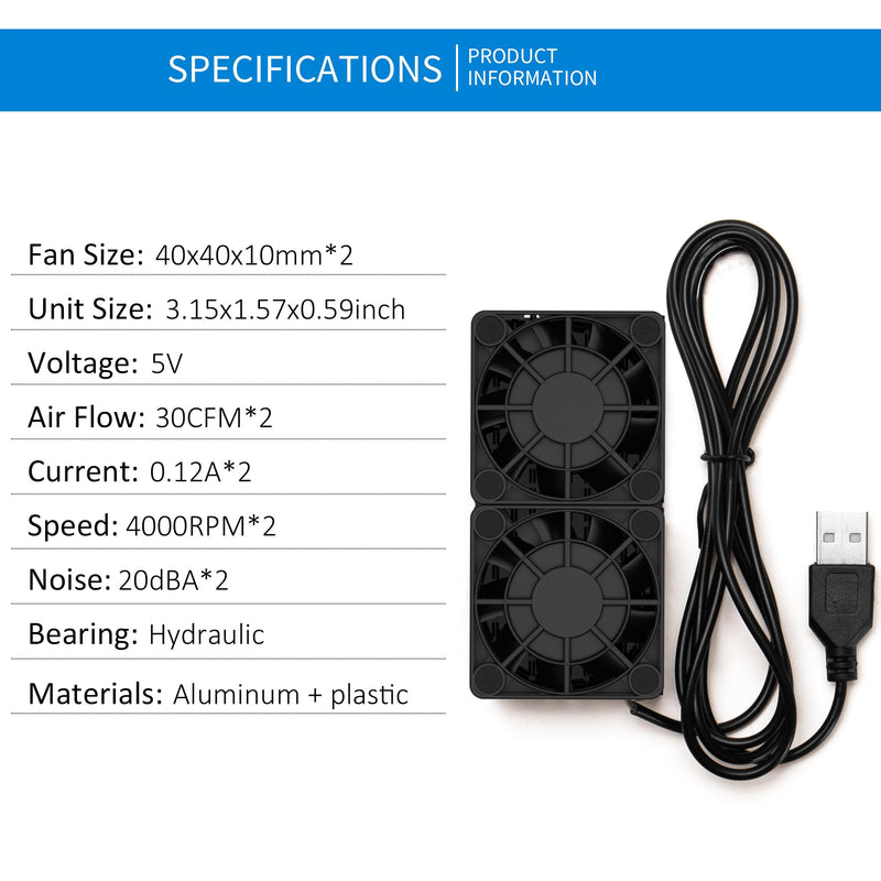 PANO-MOUNTS 80mm 2X 4010 Ultra-Thin Silent USB Radiator Fan with 5mm Aluminum Heat Sink and Thermal Pad for Graphics Cards, Router, HDD, 3D Printer 80x40x15mm