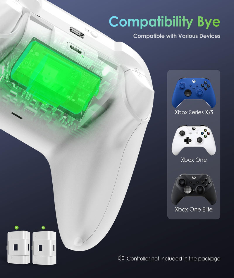 Rechargeable Controller Battery Pack with 4 Cover Play and Charge Kit with Micro USB Charging Cable for Xbox 1, S/X/Elite Wireless Remote (2 Pack-White) 2 Pack-White