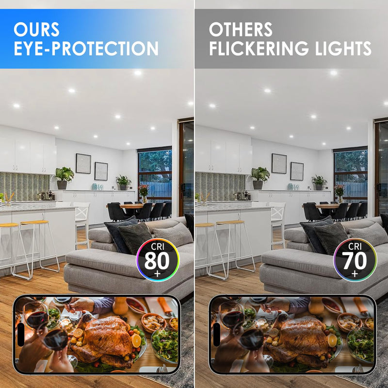 ANWIO Recessed Lighting 6 Inch 5CCT 1000LM High Brightness Flat Retrofit LED Recessed Lights Can Needs, 2700/3000/4000/5000/6000K Selectable Can Lights 10W CRI 80+ Dimmable E26 IC Rated & ETL 5 Pack White 6inch-5pack