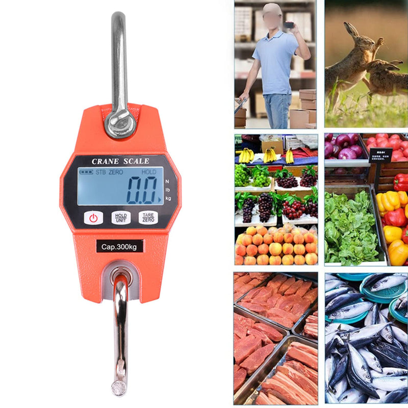Hanging Scale 300KG 660lbs, Digital Hanging Scale Electronic Crane Scale with Accurate Reloading Spring Sensor & LCD Display, Mini Portable Scale with Hook for Farm, Factory, Hunting
