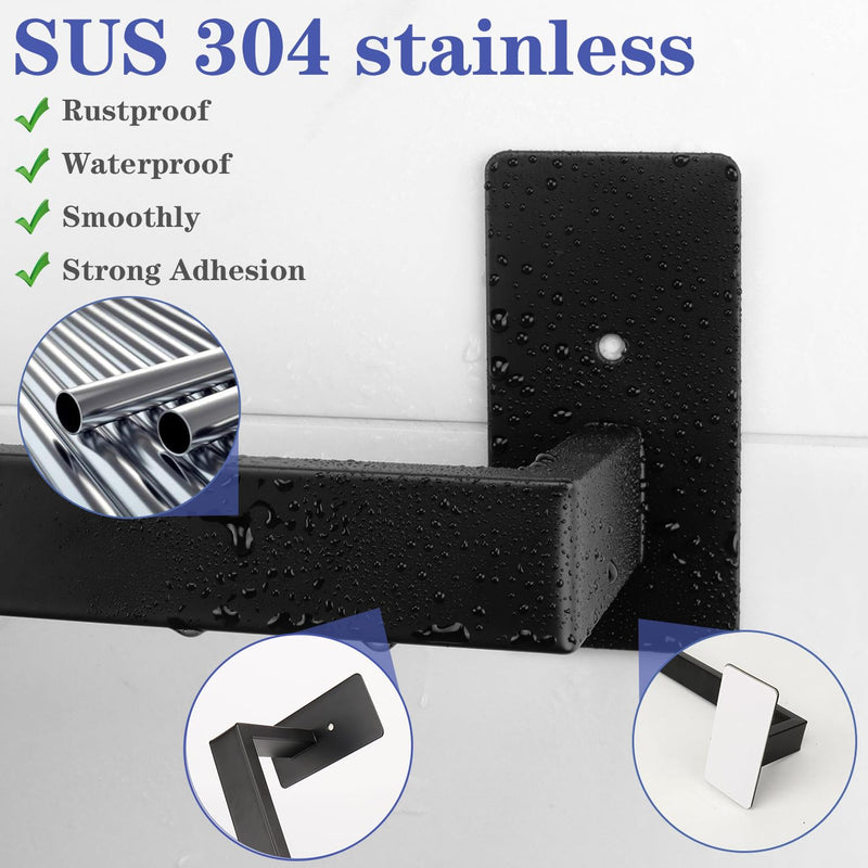 Bathroom Towel Bar Self Adhesive, No Drilling Towel Rack Easy to Install, Hand Towel Holder Made of Premium Stainless Steel Sticky on Hand Towel Hanger for Kitchen, Toilet.(24IN, Black) 24 IN