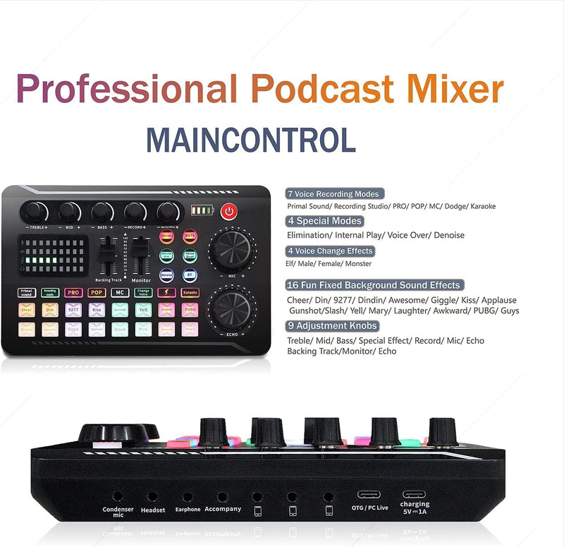 Podcast Equipment Bundle, SINWE Condenser Microphone with Tripod Stand and Professional Audio Mixer for Studio Recording Vocals, Voice Overs, Streaming Broadcast and YouTube Videos Livestream Microphone Set